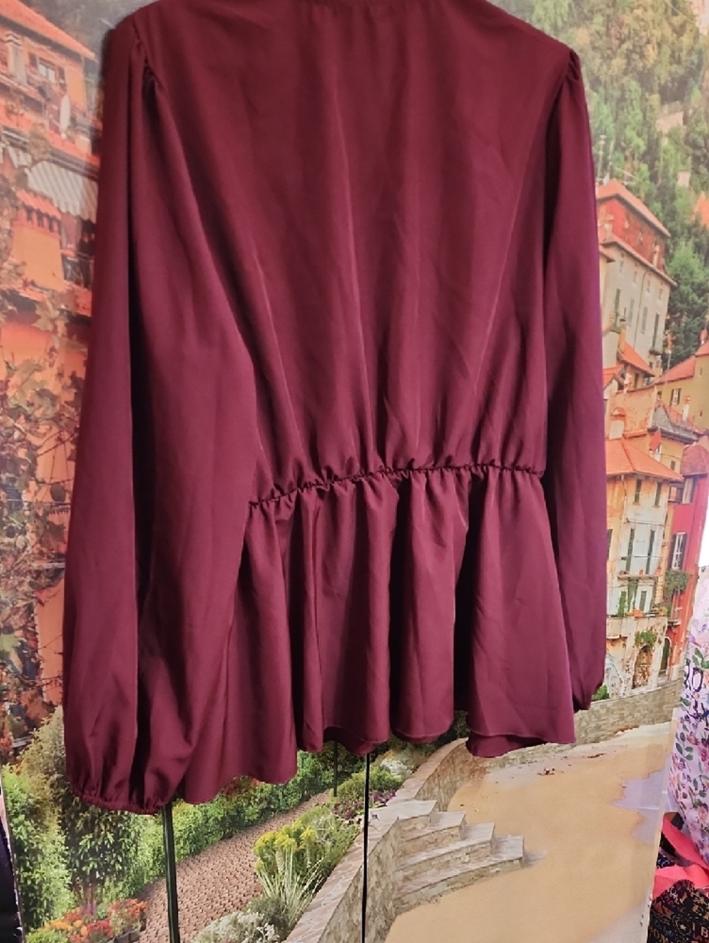 Women's Lace-Detail Peasant BO-Ho  Blouse - Burgundy - Picture 7 of 9